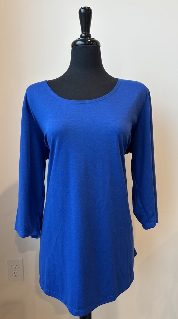 NEW Susan Graver Blue 3/4 Sleeved Round Neck Tunic With Pockets 1X